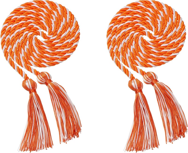 Erligo 2Pcs Graduation Multi Color Braided Honor Cords with Tassel for High School Bachelor Master Doctor 68" Long (Orange White) - Image 1